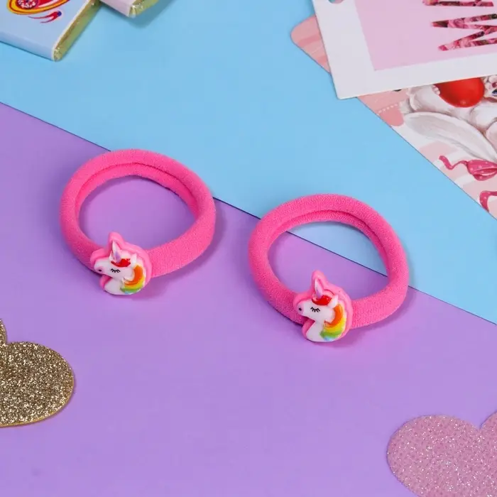 Резинки для волос &laquo;Маленькая радость&raquo;, набор 2 шт., единорог, 3.5 см, розовые