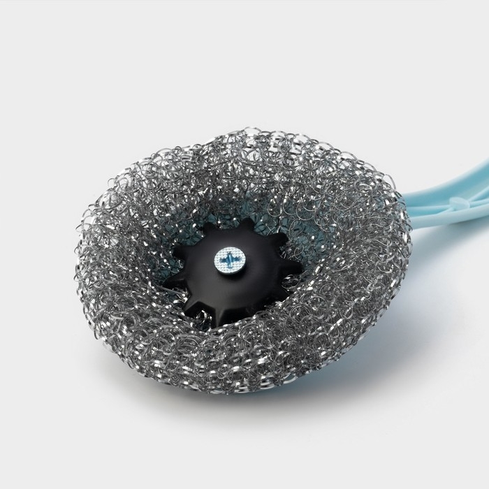 Губка для посуды Доляна &laquo;Бублик&raquo;, с ручкой, металлическая, 15 гр, цвет МИКС