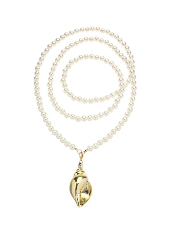 Портупея жемчужная с кулоном &laquo;Ракушка&raquo;, 129 см, белая в золоте