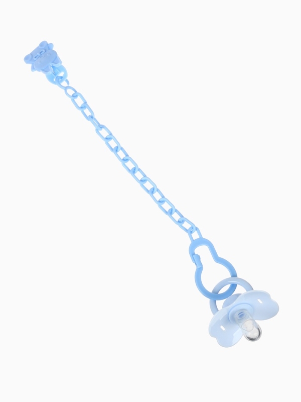 Пустышка классическая, с держателем, +0мес., цвет голубой