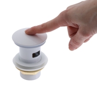 Донный клапан ZEIN engr, большая кнопка, с переливом, нержавеющая сталь, белый