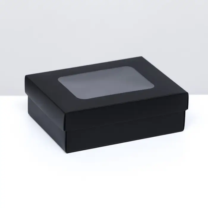 Коробка подарочная складная, упаковка, крышка - дно, с окном, чёрная, 16.5&times;12.5&times;5.2 см