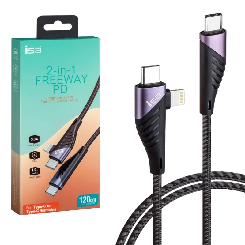*Кабель 2 в 1 TYPE-C на Type-C/Lightning 3А PD Freeway 1.2м ISA U95 ISA