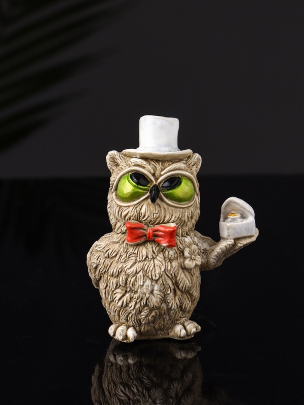 Набор фигур "4 совы на подносе" размер 20х10х10 см, бежевый