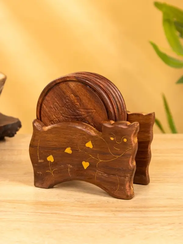 Подставка под горячее "Кошка" (набор 6 шт), 11,5х13х6,5 см, дерево шишам