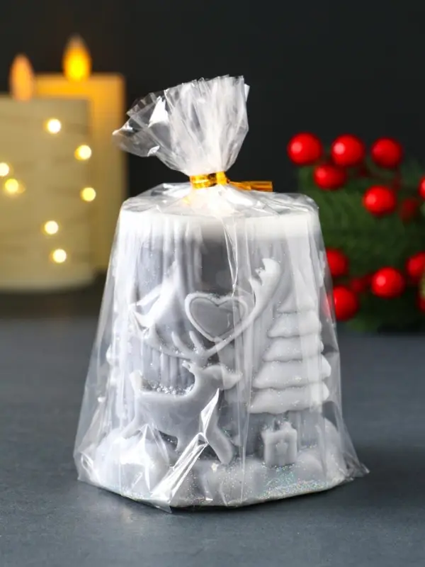 Свеча новогодняя столбик "Сказочный лес" 75х82 мм, серый