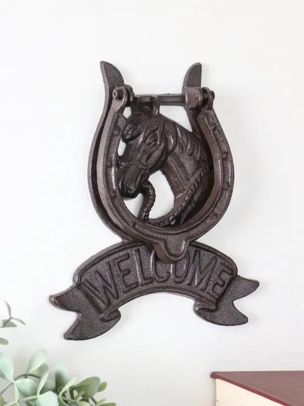 Дверной молоток чугун "Конь в подкове - Welcome" 18х2х21 см