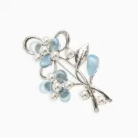 Брошь с жемчугом "Цветы", цвет голубой в серебре
