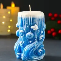 Свеча новогодняя столбик "Волшебство" синий