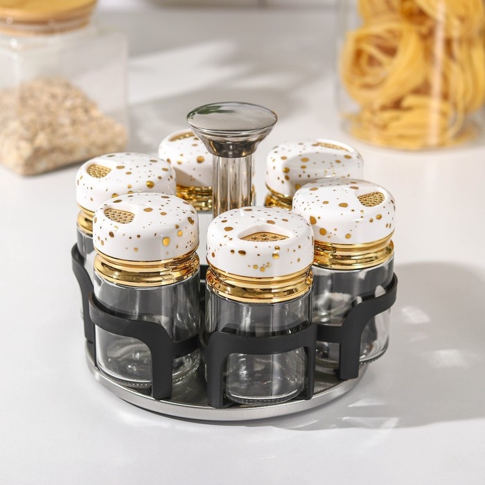 Набор для специй из стекла на подставке Magistro &laquo;Белый мрамор&raquo;, 6 шт, цвет белый