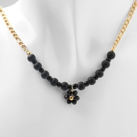 Кулон на декаративной основе &laquo;Цветок&raquo; амелия, цвет чёрный в золоте, 45см