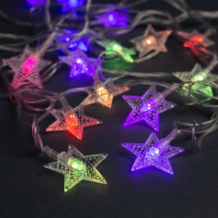 Гирлянда &laquo;Нить&raquo; 5 м с насадками &laquo;Звезда в крапинку&raquo;, IP20, прозрачная нить, 20 LED, свечение мульти (RG/RB), мигание, 220 В