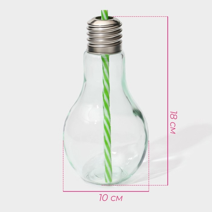 Бокал стеклянный для коктейля Доляна &laquo;Лампочка&raquo;, 500 мл, с трубочкой, откручивающаяся крышка