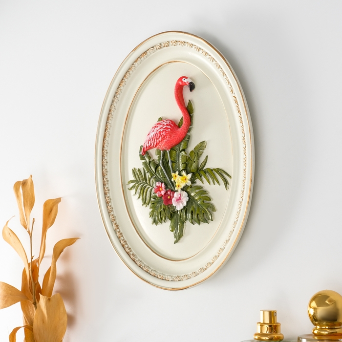 Панно интерьерное полистоун "Фламинго в экзотических листьях" 18х2,2х23 см