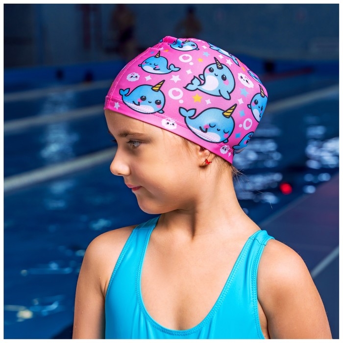 Шапочка для плавания детская ONLYTOP &laquo;Нарвалы&raquo;, тканевая, обхват 46-52 см