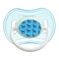 Соска - пустышка силиконовая ортодонтическая, от 3 мес., с колпачком, в контейнере, цвет голубой
