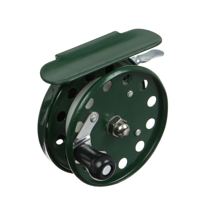 Катушка инерционная, металл, диаметр 5.5 см, цвет темно-зелёный, 806