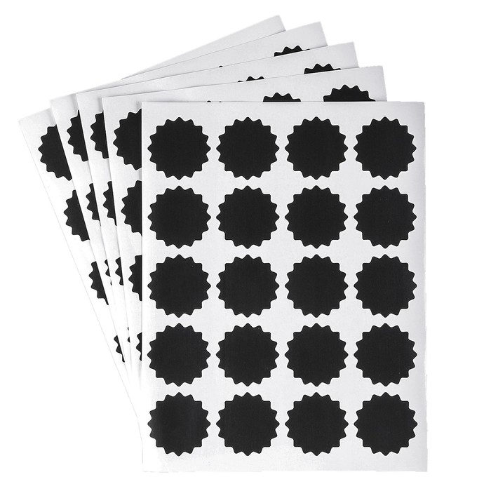 Наклейки водонепроницаемые, набор листов 5 шт., меловой маркер, диаметр 1 наклейки &mdash; 38 мм