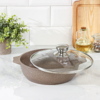 Жаровня &laquo;Гранит Brown&raquo;, 2,4 л, d=26 см, стеклянная крышка, антипригарное покрытие, цвет коричневый