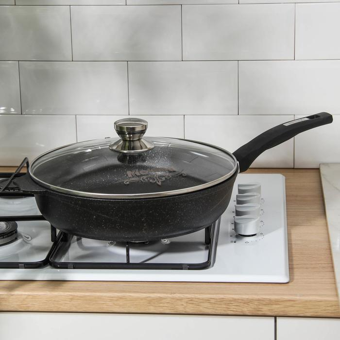 Сковорода &laquo;Гранит Star&raquo;, d=30 см, стеклянная крышка, антипригарное покрытие, тёмно-синий