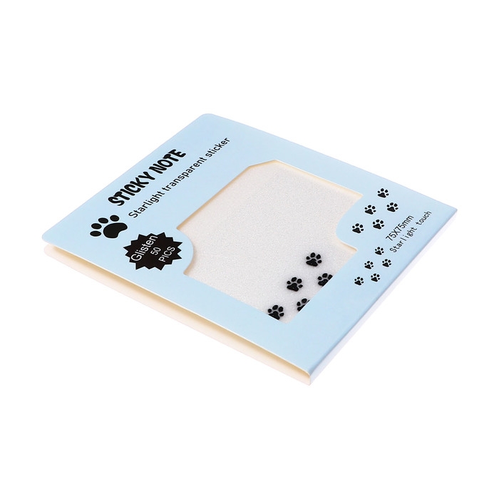 Блок с липким краем 75мм х 75мм 50л пластик прозрачные с блестками Лапки