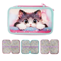 Пенал 3 секции, 125 х 205 х 55 мм, Calligrata 30П26/3 "Кот Корея", ламинированный картон