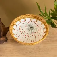 Тарелка керамическая с ротангом 18х18х3,7 см, МИКС