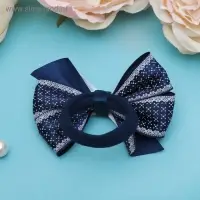 Резинка для волос &laquo;Школьница&raquo;, бант мелкий узор, 8 см, бело-синяя