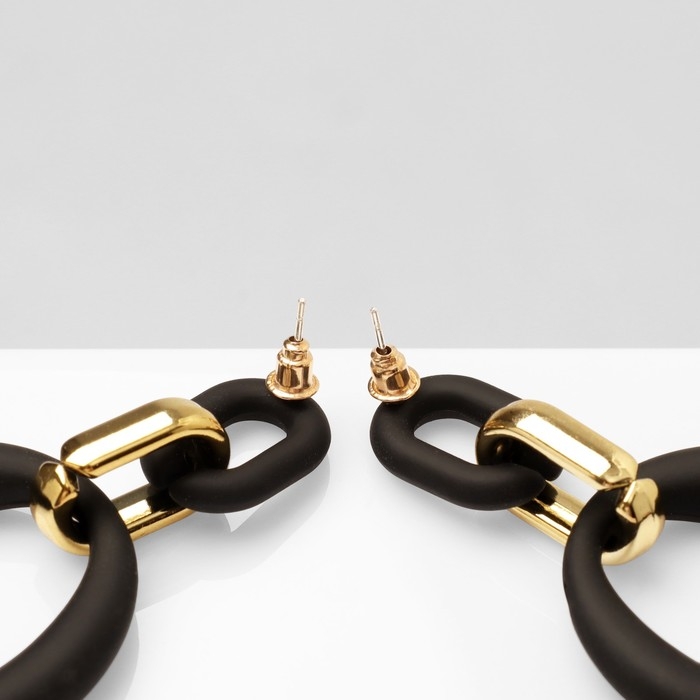Серьги металл &laquo;Цепь&raquo; кольцо и овал, 3 звена, цвет золотисто-чёрный