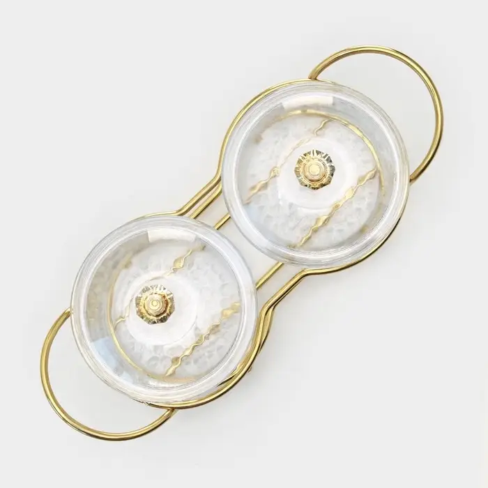 Набор стеклянных конфетниц &laquo;Богема&raquo;, на подставке 24&times;9,5&times;8,5 см, 2 шт, цвет металла золотой