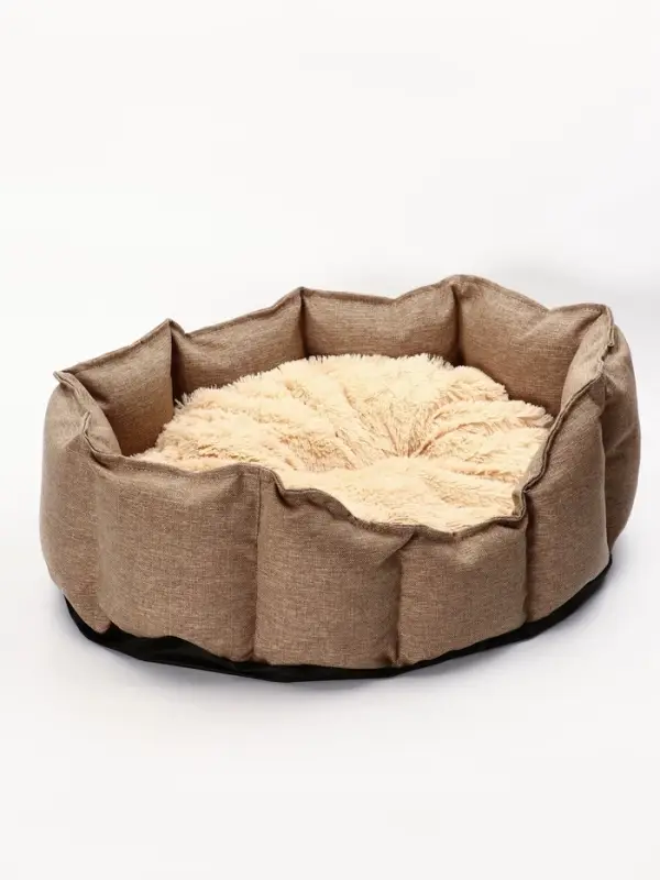 Лежанка для кошек и собак, рогожка, искусственный  мех, 65 х 50 х 20 см