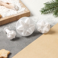 Набор плунжеров кондитерских новогодний Доляна &laquo;Снег&raquo;, 3 шт: d=6, d=5, d=4 см, цвет белый