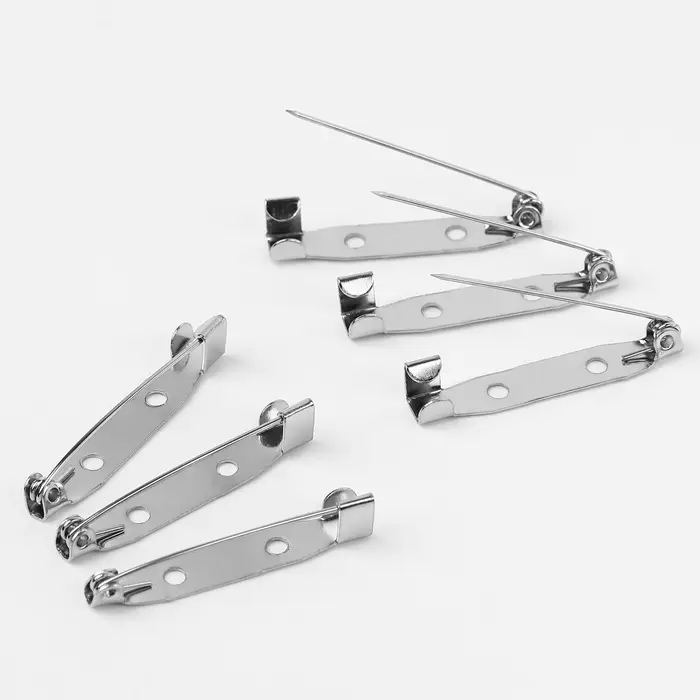 Основа для броши, 2 отверстия, 32 мм, 10 шт., цвет серебряный