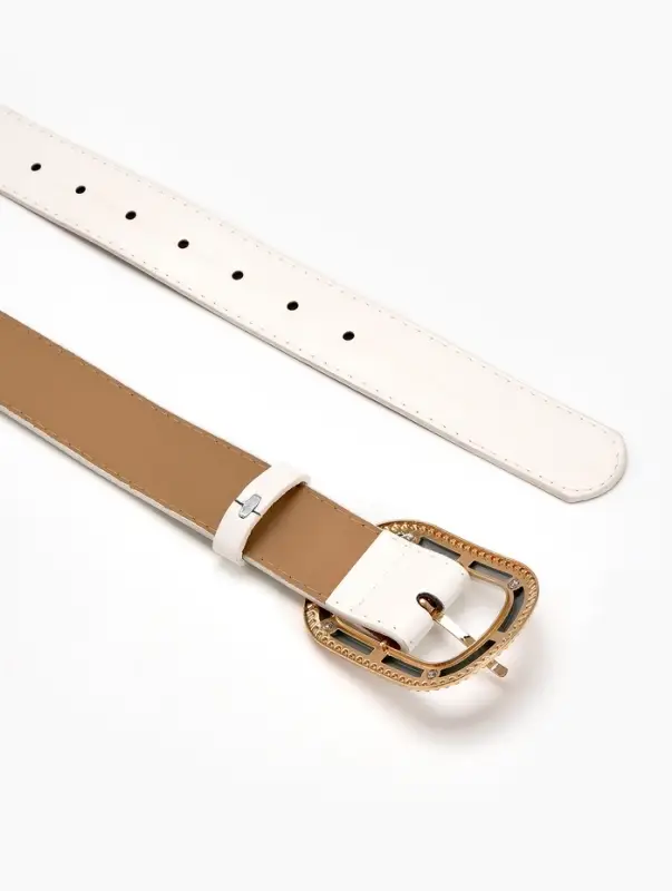 Ремень жен 05-01-07-01, Июнь2507, 3*0,3*110 см, без винта, пряж золото+пласт, 1 прокол, бел   109031