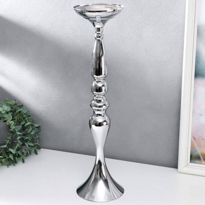 Подсвечник металл на 1 свечу "Изящный" серебристый 50х13х13 см