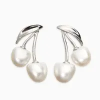 Серьги жемчуг "Вишня", цвет белый в серебре