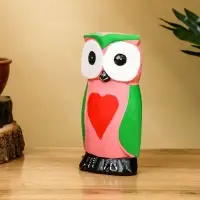 Набор сувенирный &laquo;Совята с сердечком&raquo;, h=15 см, h=13 см, h=10 см, дерево, розово-зелёный