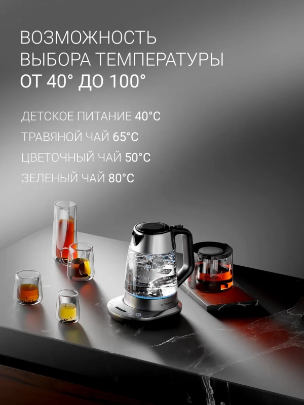 Чайник электрический PWK 1775CGLD Wi-Fi IQ Home стеклянный