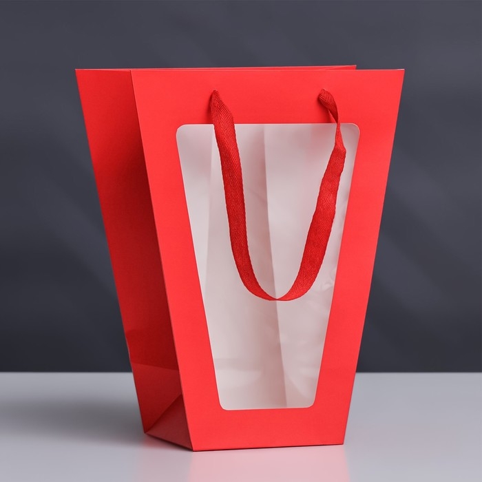 Пакет-переноска для цветов 18 &times; 14 &times; 35 х 28 см, красный