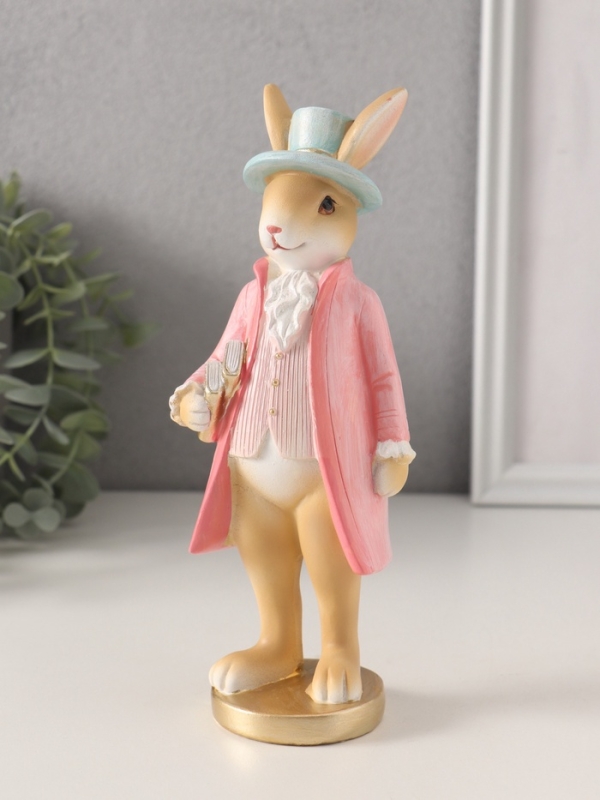 Сувенир полистоун "Заяц в розовом камзоле и голубой шляпе" 7,5х6х20,5 см