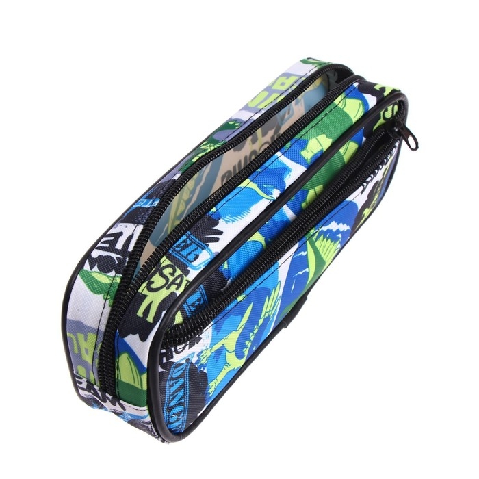 Пенал школьный на молнии "Динозавры", 2 отделения, МИКС