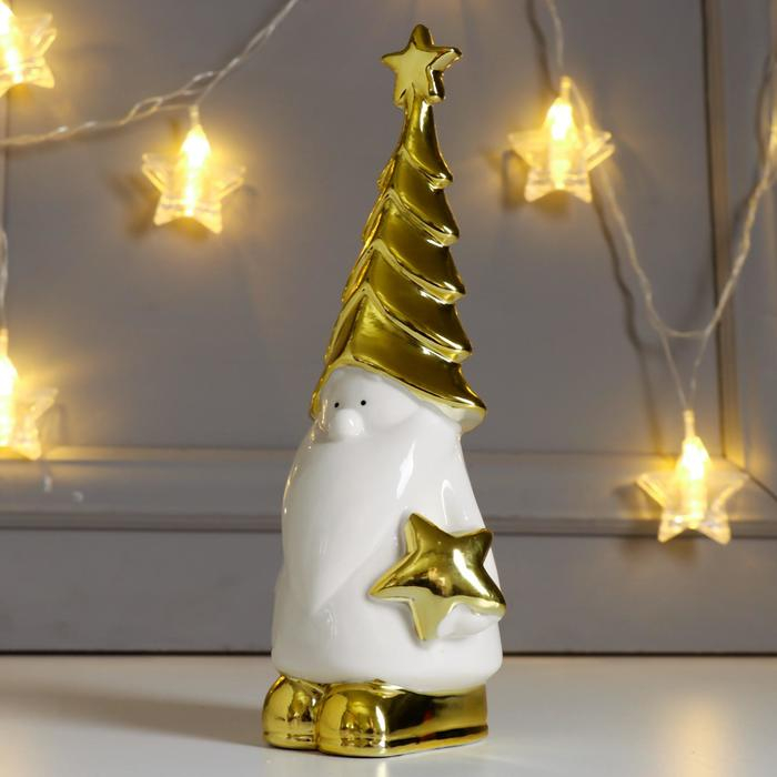 Сувенир керамика "Дедушка Мороз в колпаке-ёлочке, со звёздочкой" золото 23,8х7,3х9,1 см