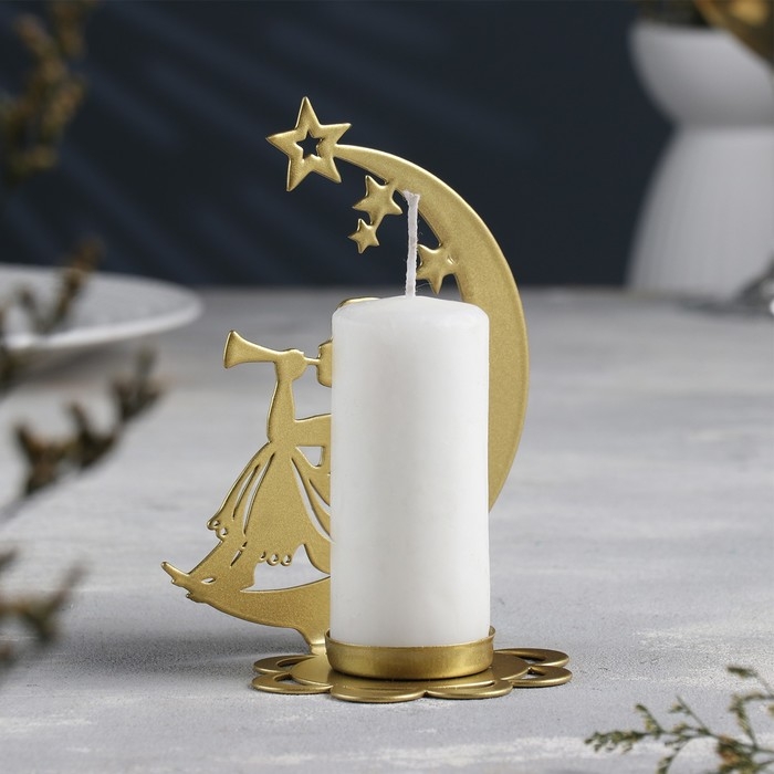 Новый год Подсвечник "Луна" металл на одну свечу, 7,1х10,8х14,7 см, золотой