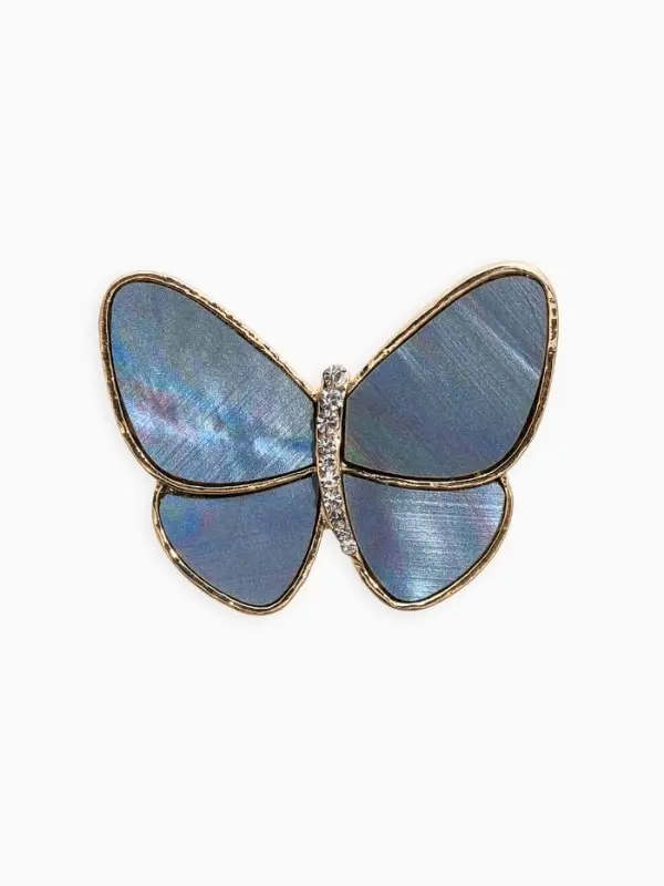 Брошь "Бабочка" под перламутр, цвет бело-серый в золоте