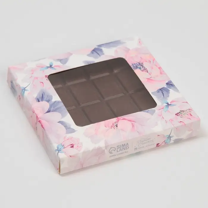 Коробка для шоколада, кондитерская упаковка, &laquo;Цветы&raquo;, с окном, 10.2 х 1.4 х 10.2 см
