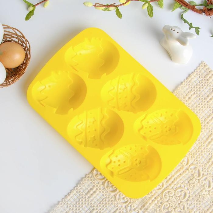 Силиконовая форма на Пасху &laquo;Зайцы и цыплята&raquo;, жёлтая