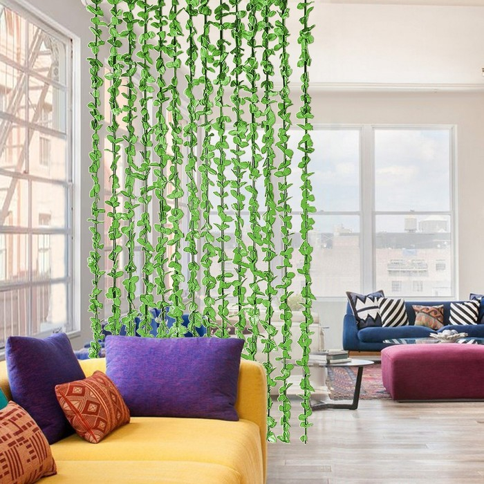 Занавеска декоративная &laquo;Листики&raquo;, 90&times;164 см, 12 нитей, цвет зелёный