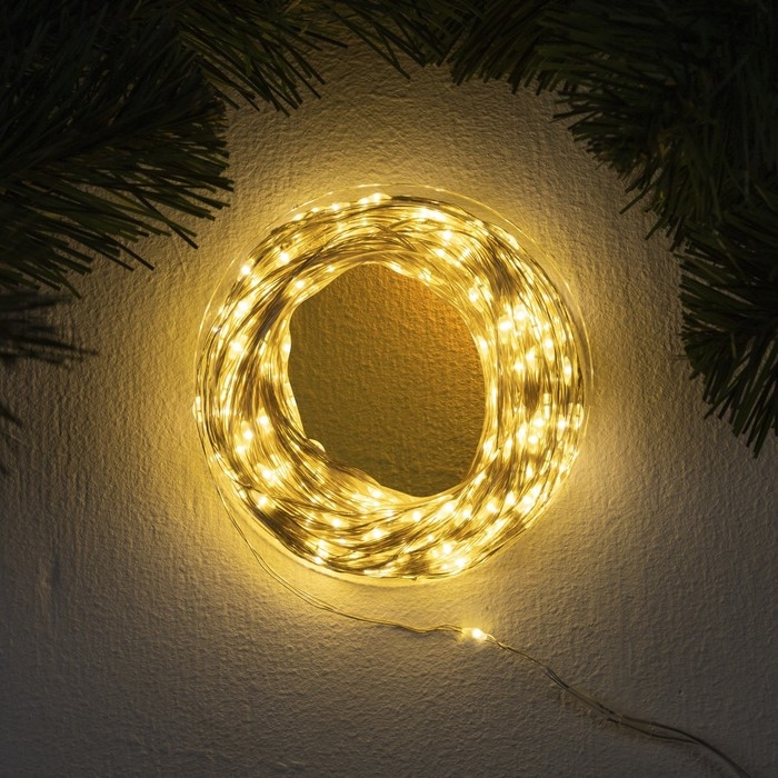 Гирлянда &laquo;Нить&raquo; 50 м роса, IP44, серебристая нить, 500 LED, свечение тёплое белое, 8 режимов, 31 В