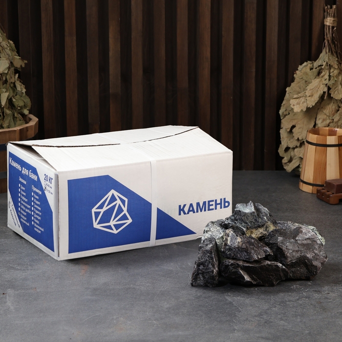 Камень для бани "Хромит" колотый 20 кг, фракция 70-120 мм