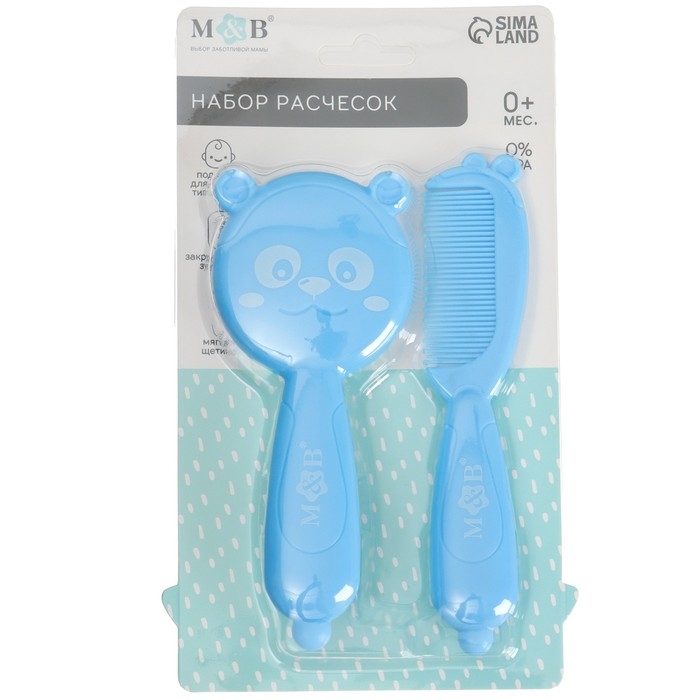 Набор для ухода за волосами: расческа и щетка &laquo;Мишка&raquo;,  цвет голубой